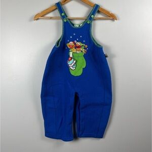 Vintage 90s 2000s Sesame Street blue fleece overalls Elmo & Zoe Ski size 2T